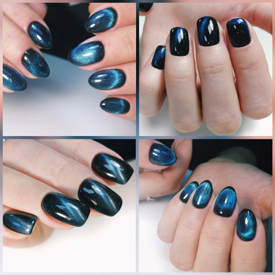 Кошачий глаз на ногтях овальной формы