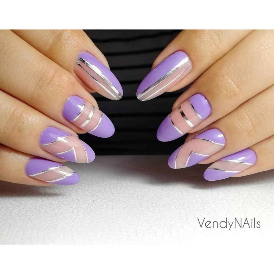 Маникюр пыльный сиреневый