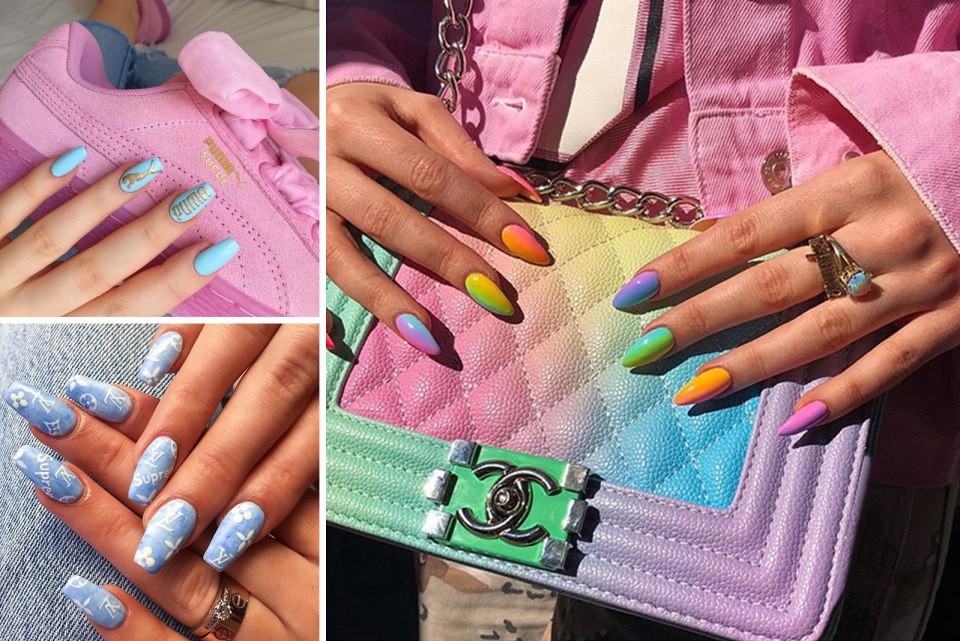 Яркий трехцветный маникюр