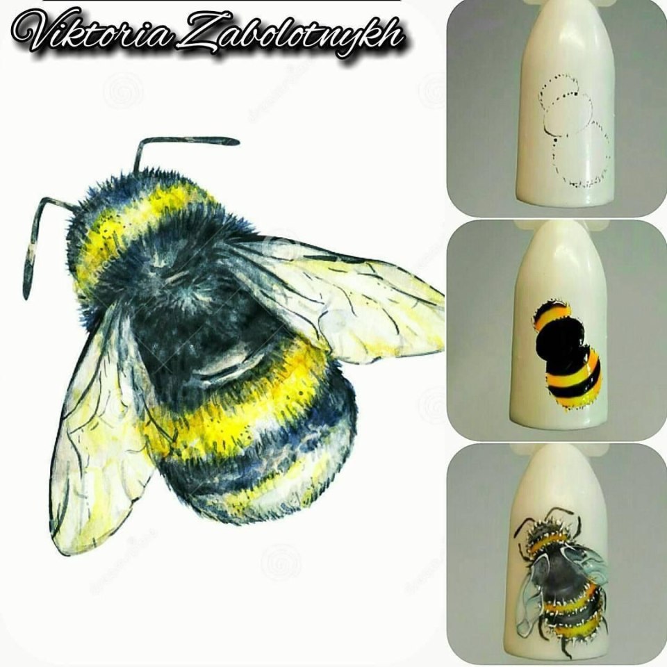 Маникюр с рисунком пчелы