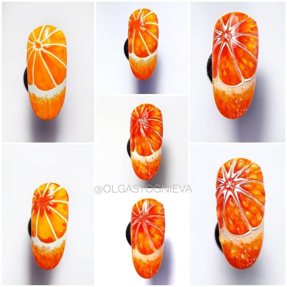 Долька апельсина на ногтях