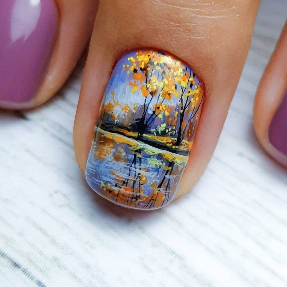 Маникюр осенний пейзаж