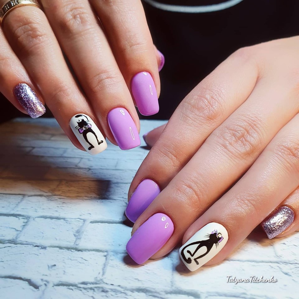 Сиренево персиковый маникюр