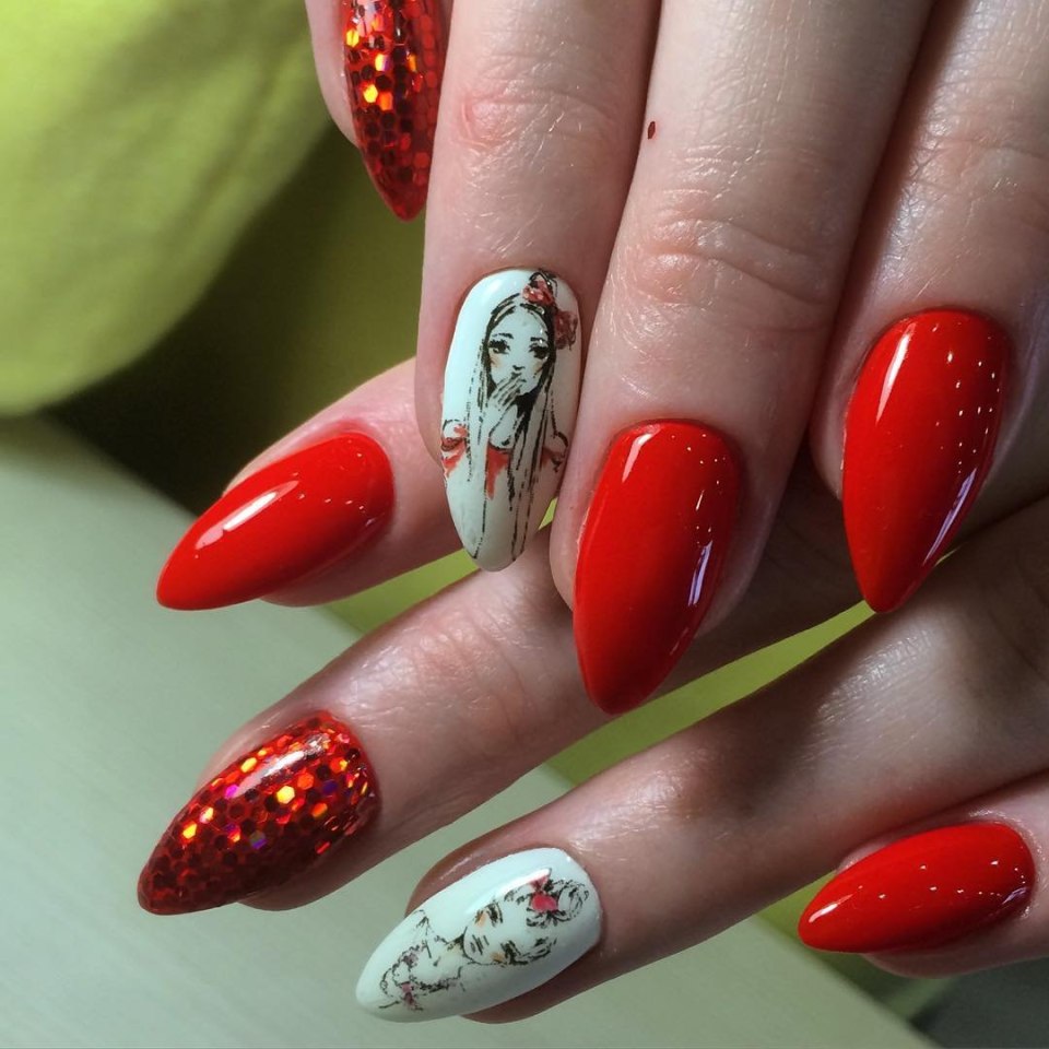 Ногти красные с белым