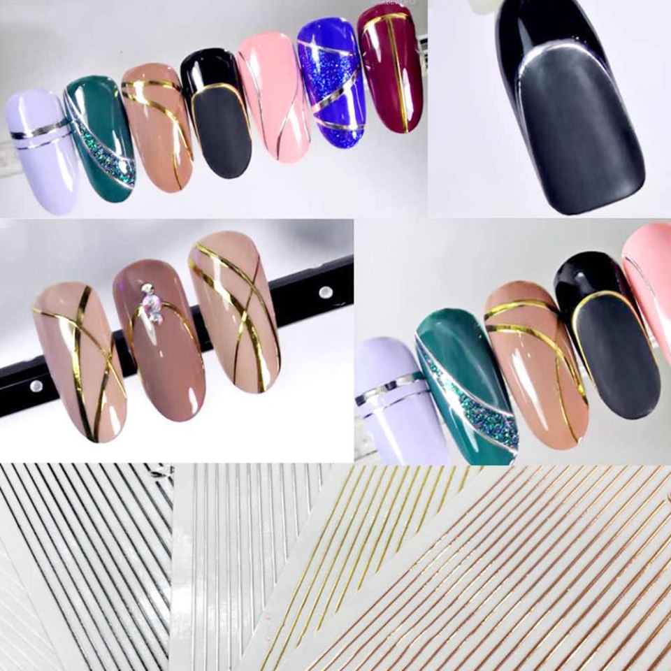 Маникюр с металлическими полосками