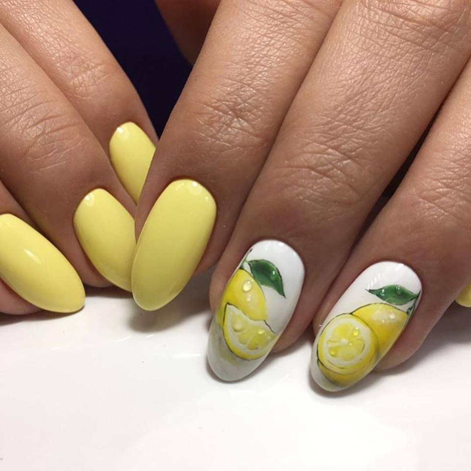 Маникюр с лимоном на короткие ногти
