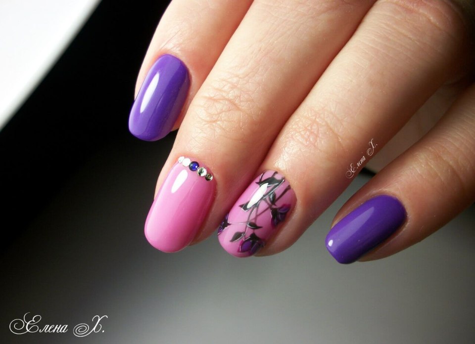 Ногти сиреневые с розовым