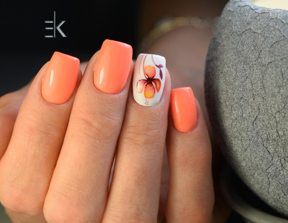 Ногти шеллак оранжевый