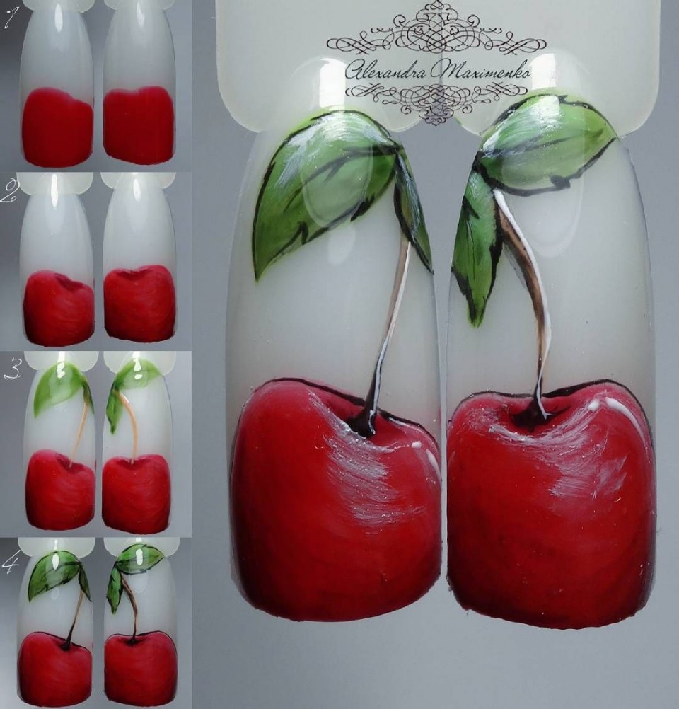 Маникюр с ягодами пошагово