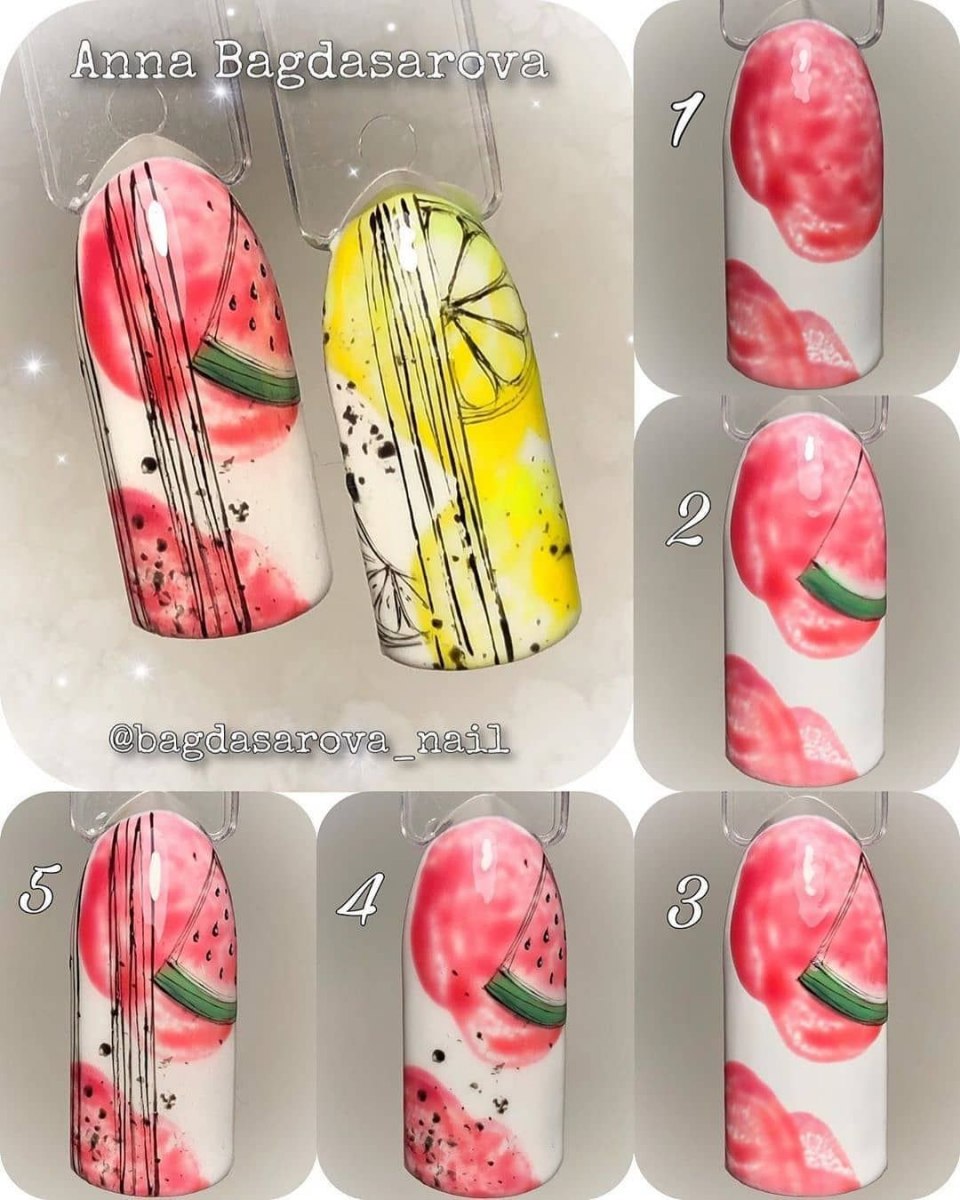 Рисование фруктов на ногтях пошагово