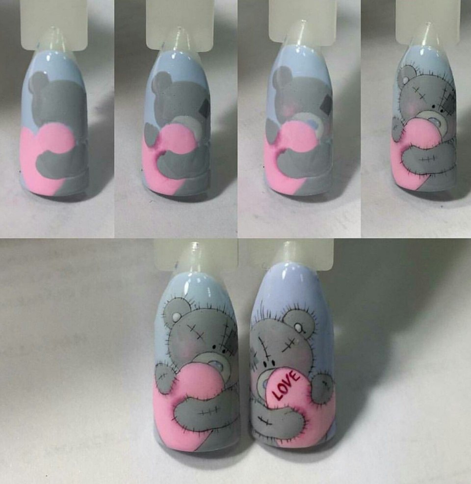 Мишка на ногтях пошагово