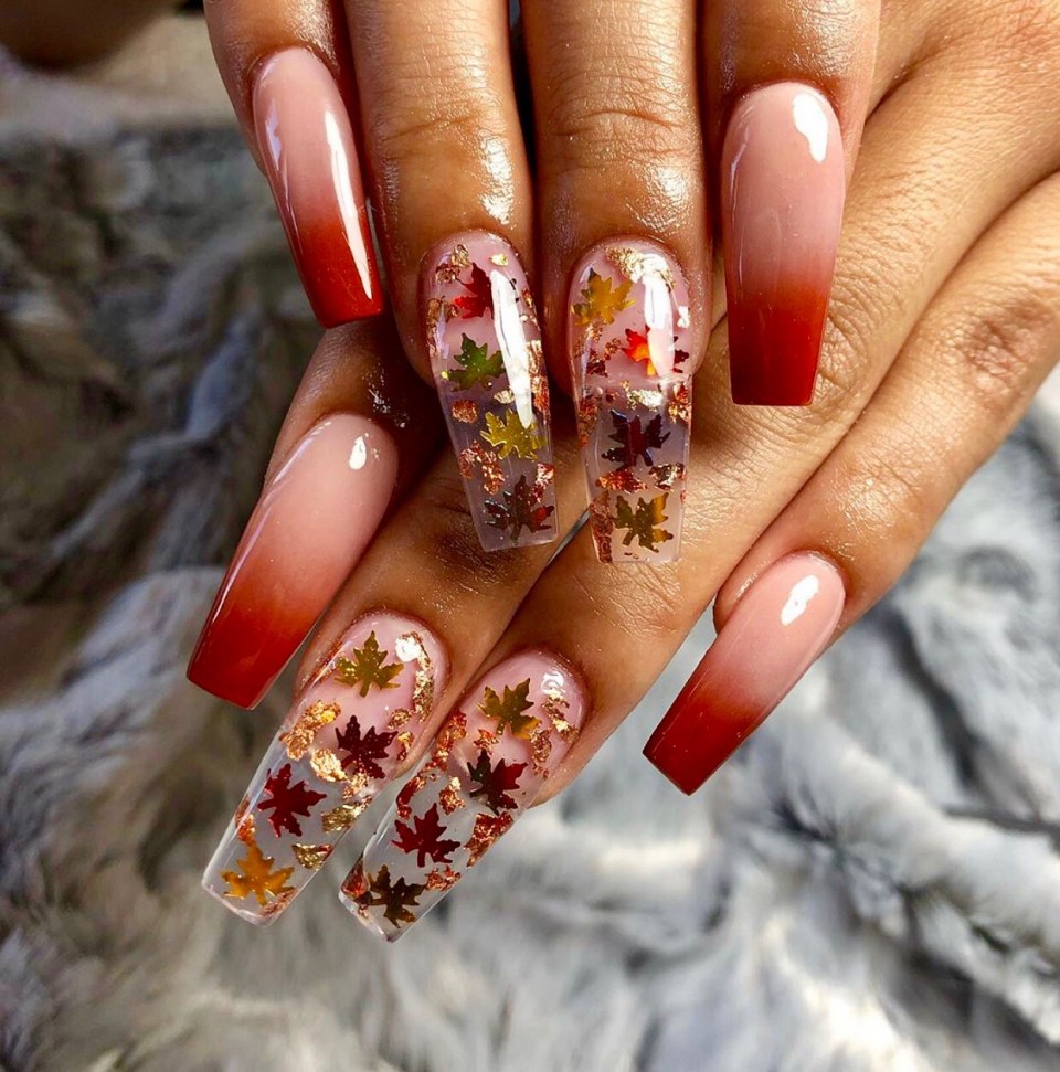 Осенний маникюр с блестками