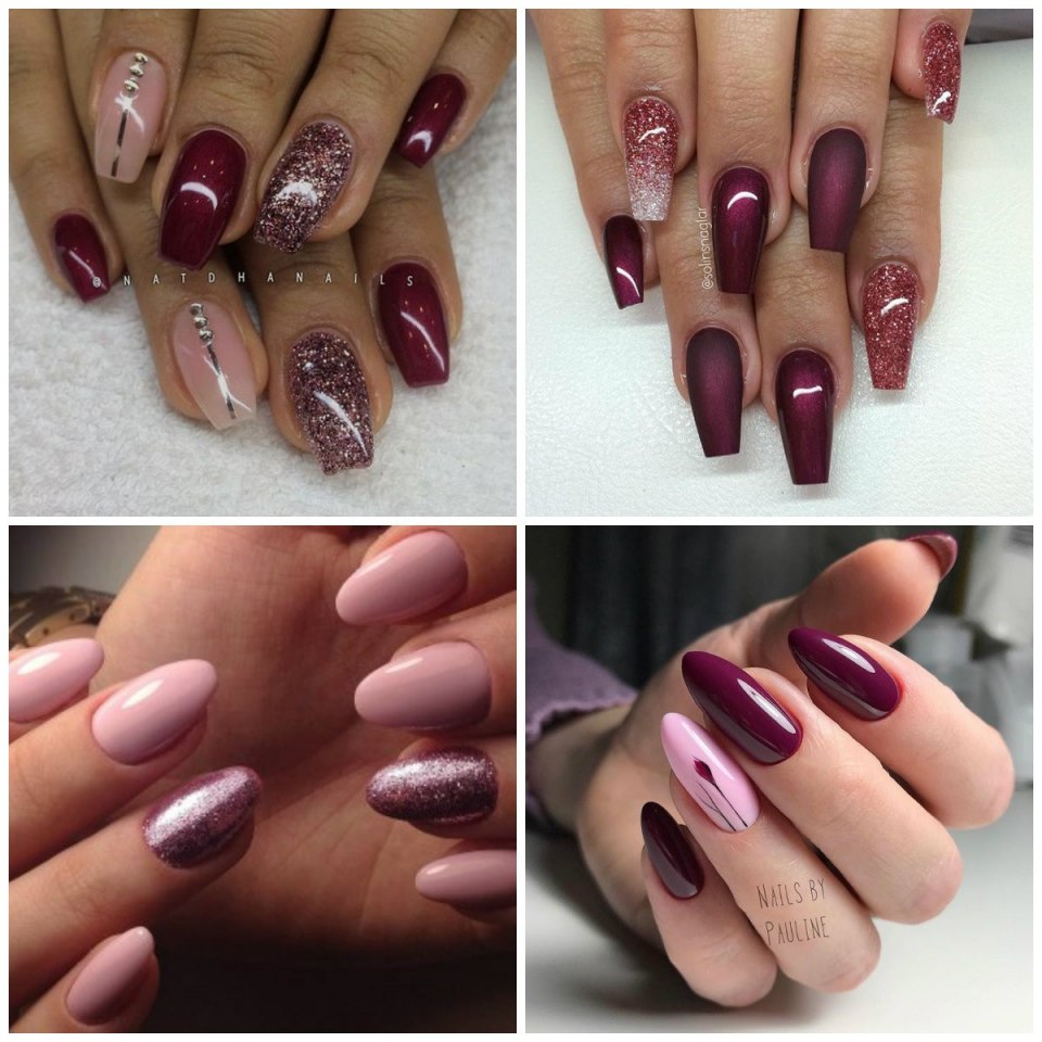 Бежевобоордовый маникюр