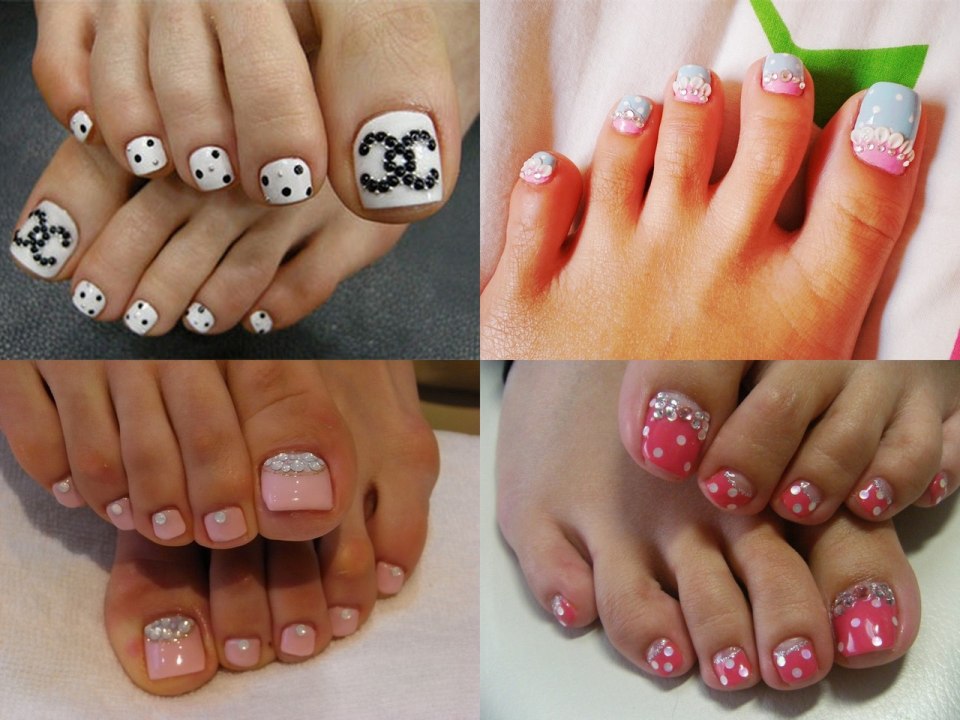 Красивый педикюр с камушками