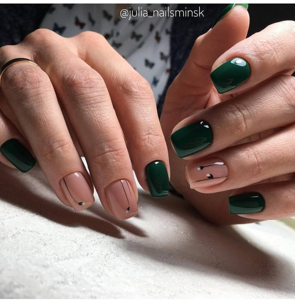 Маникюр на короткие ногти хаки