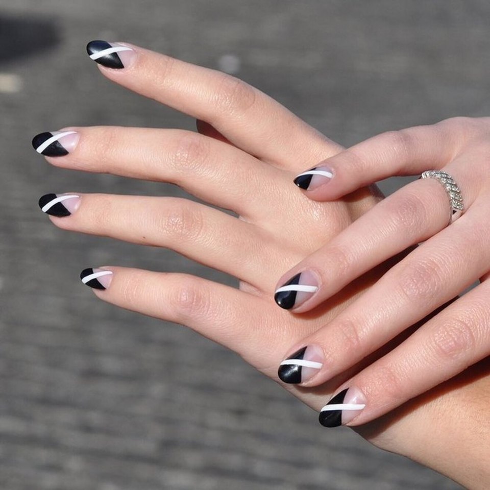 Ногти бежевые с черным