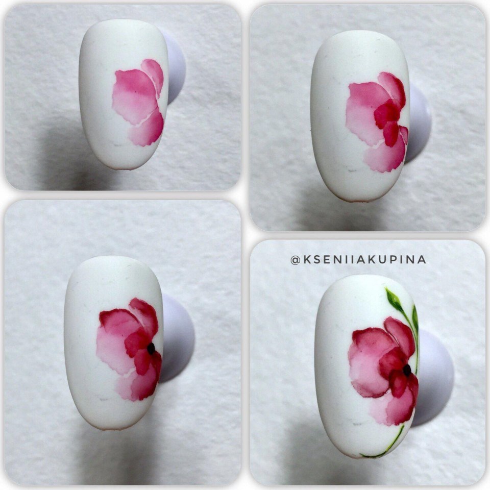 Цветы акварелью на ногтях