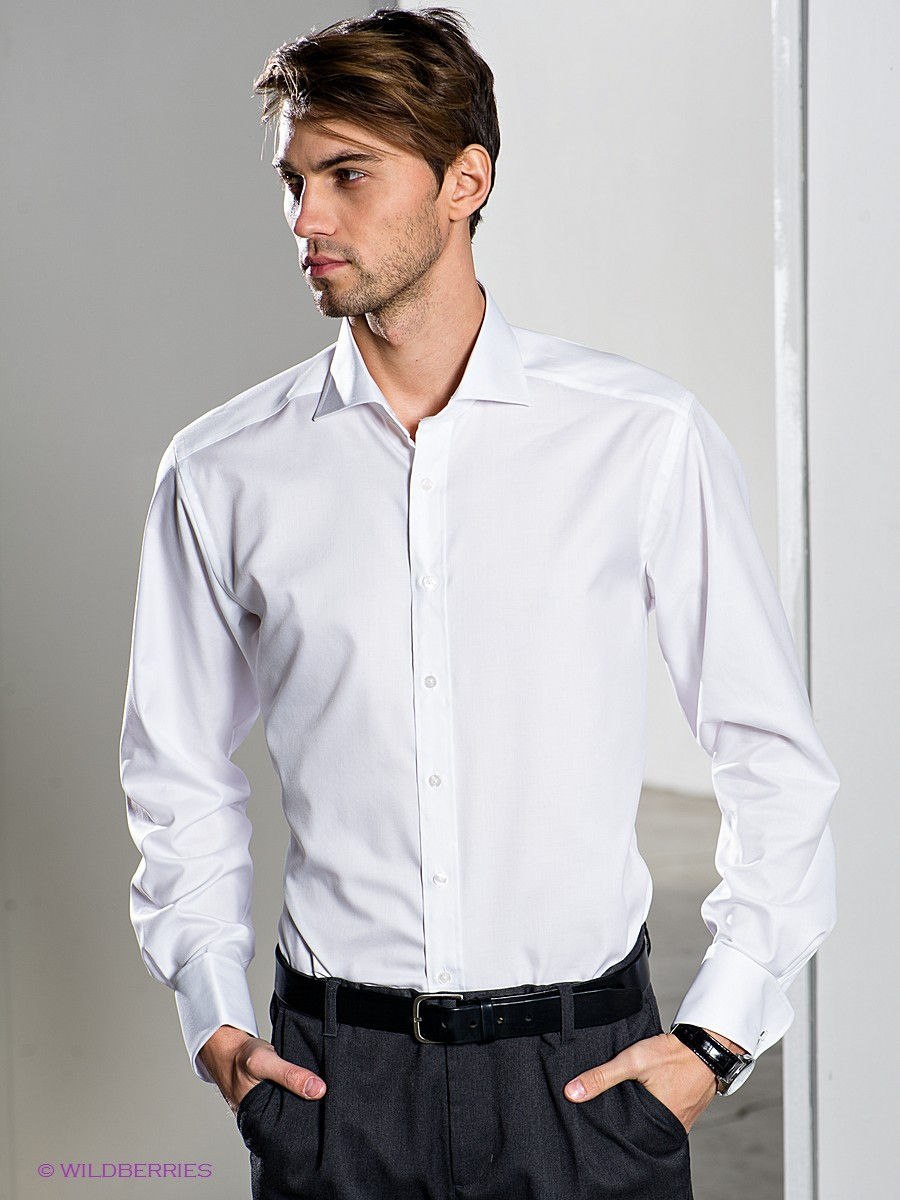 Белая рубашка мужская с длинным рукавом фото