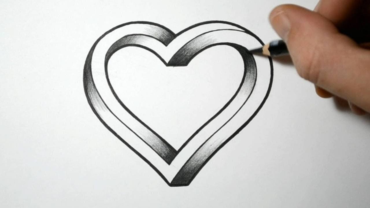 3д сердце карандашом