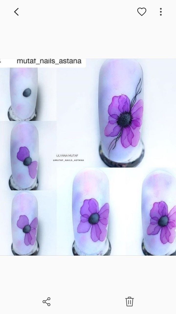 Простые цветы акварелью на ногтях