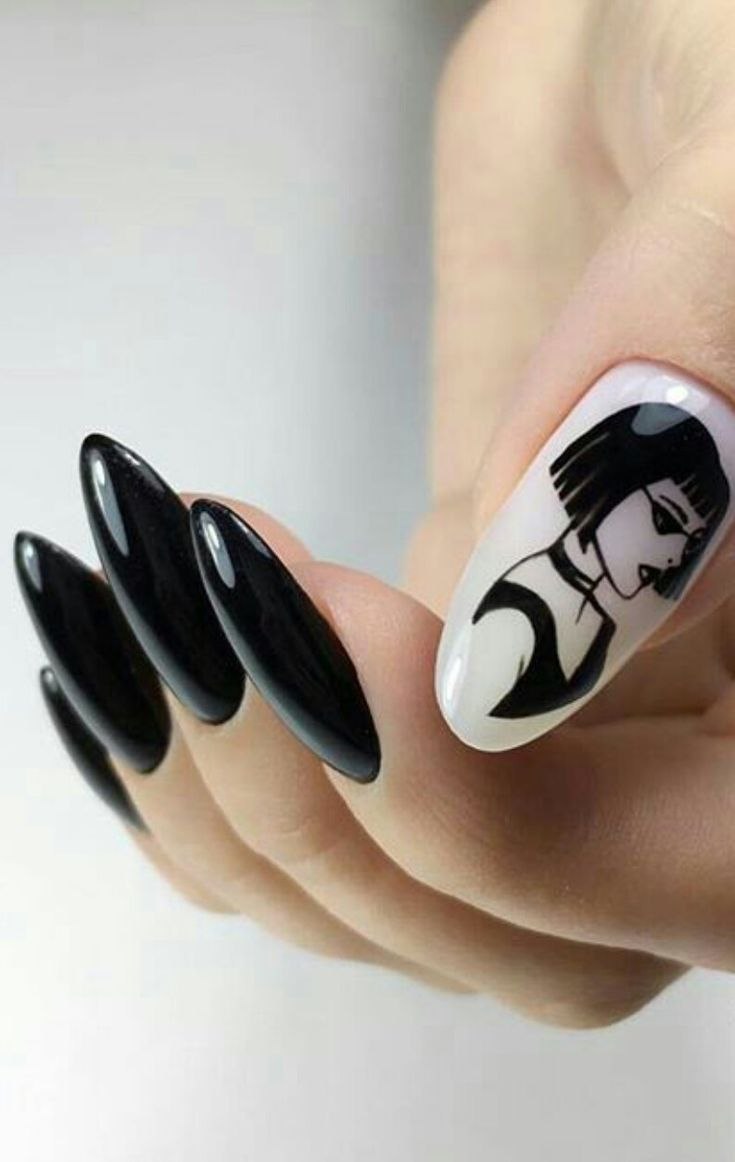 Маникюр с рисунком девушки
