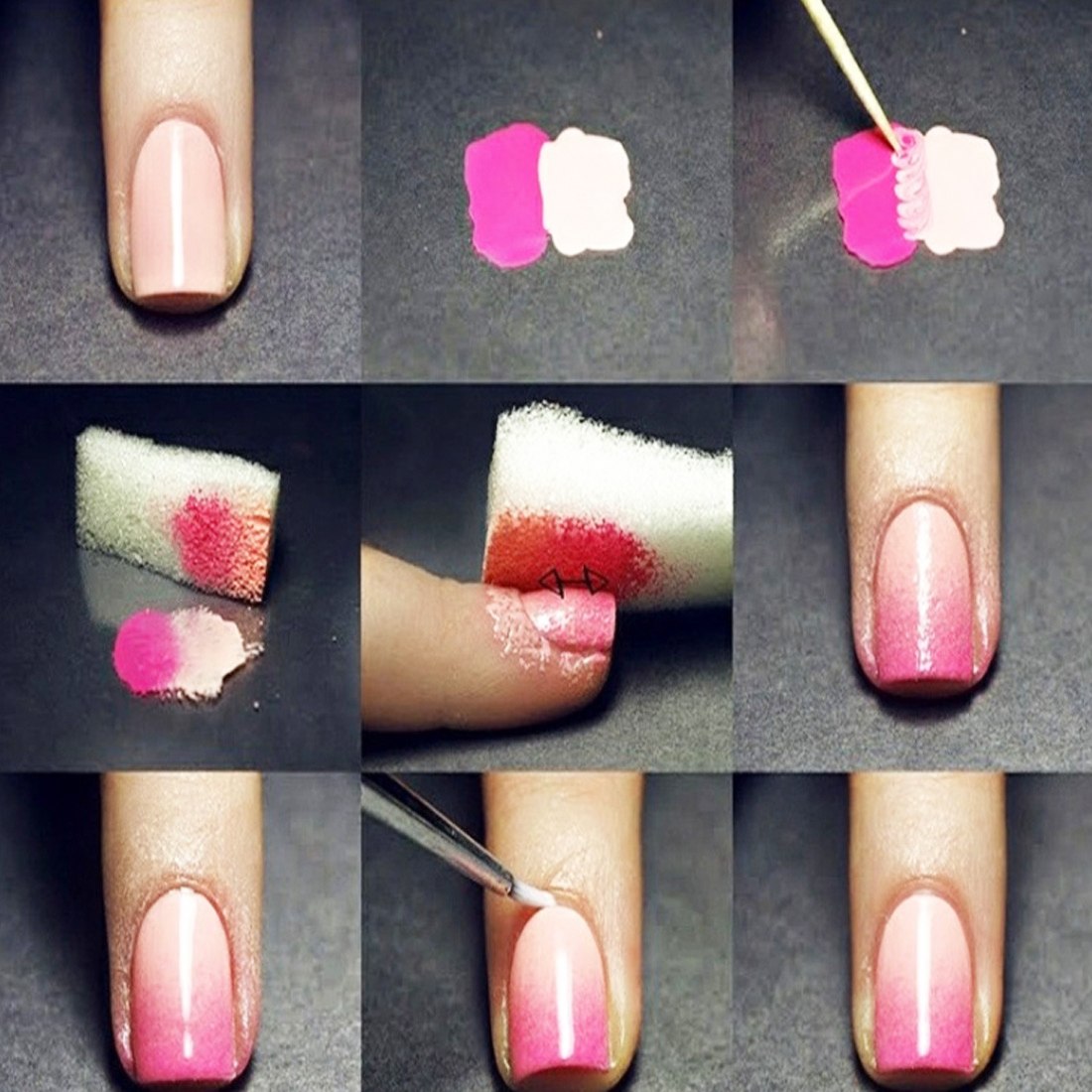 Как делать ногти для начинающих гель. Красиво накрасить ногти. Красиво накрасить ногти в домашних. Маникюр омбре пошагово. Омбре на ногтях губкой.