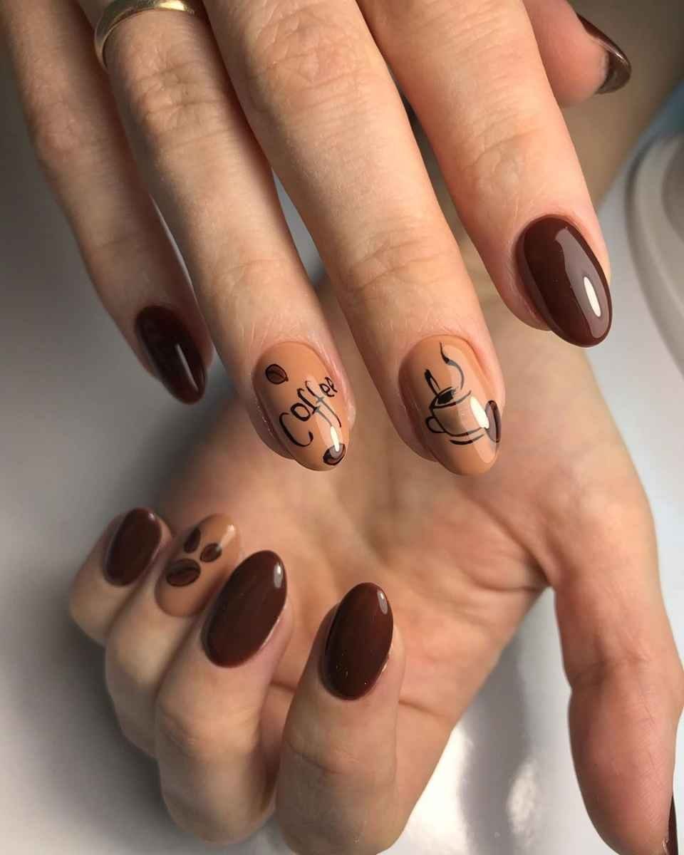 Кофейный маникюр на короткие