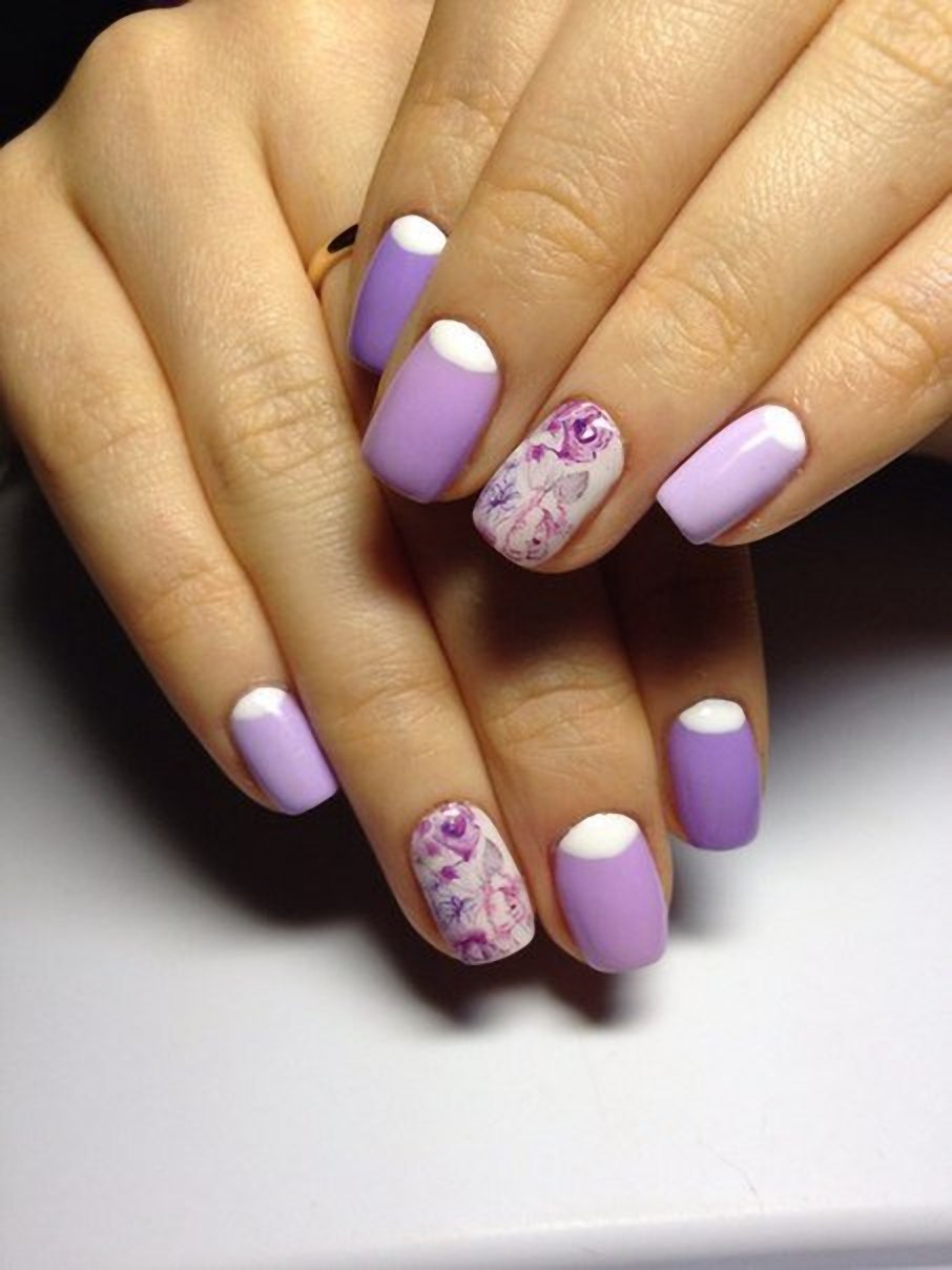 Френч нежно сиреневый на ногтях (39 фото)