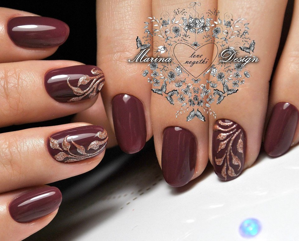 Маникюр бордо марсала бургунди