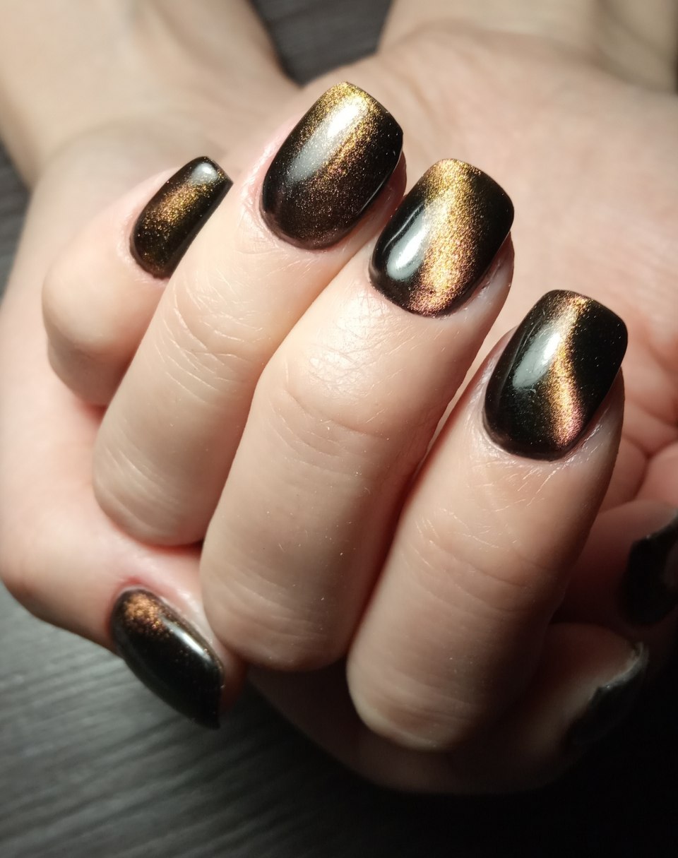 Маникюр кошачий глаз черный с золотом