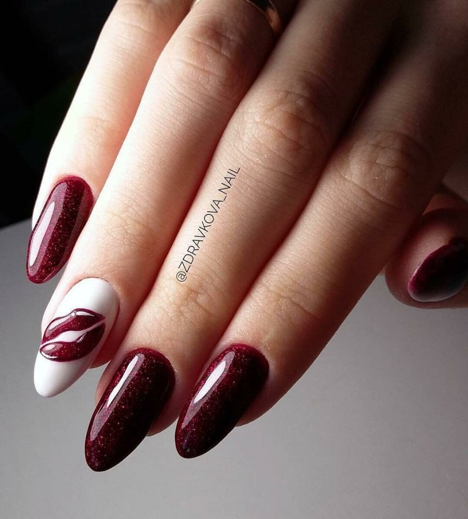 Маникюр марсала, бордовый, вишнёвый