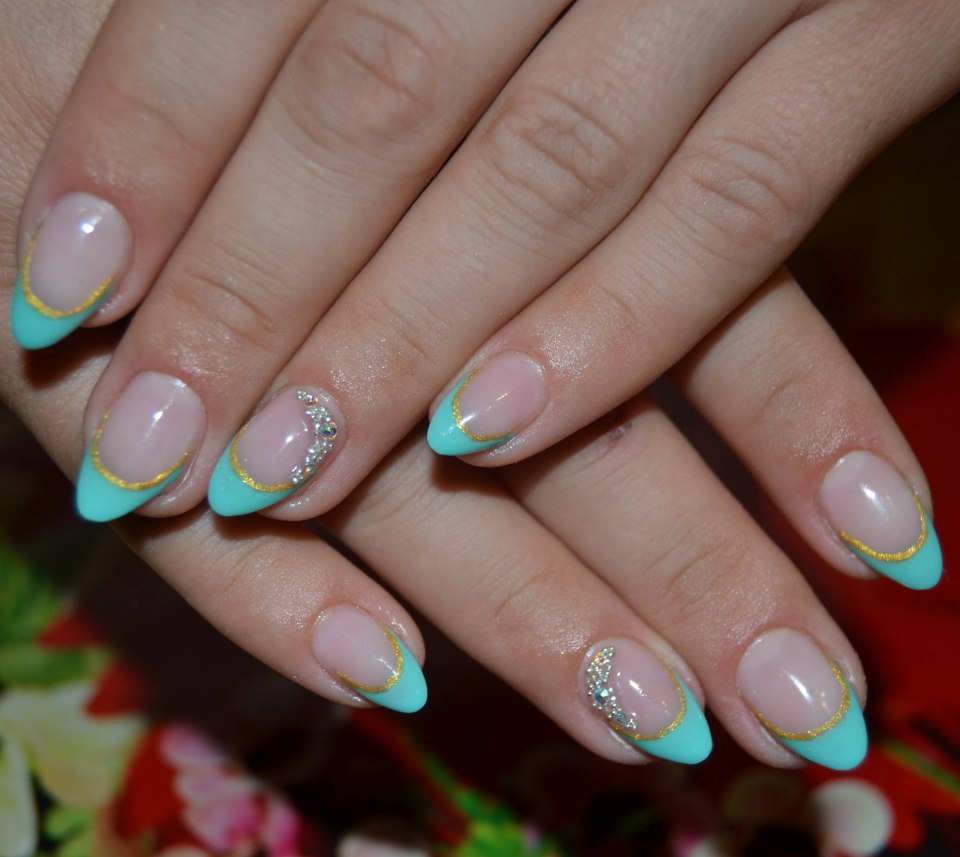 Синий френч на квадратных ногтях