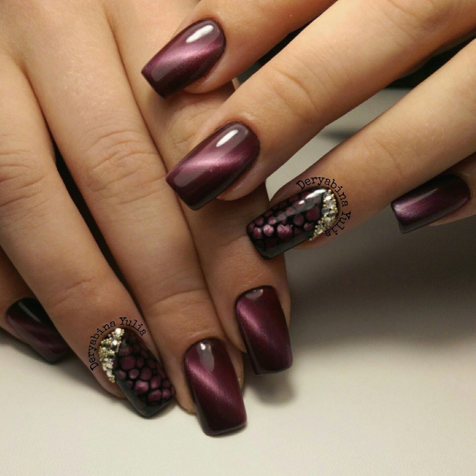 Гель лак бордо кошачий глаз