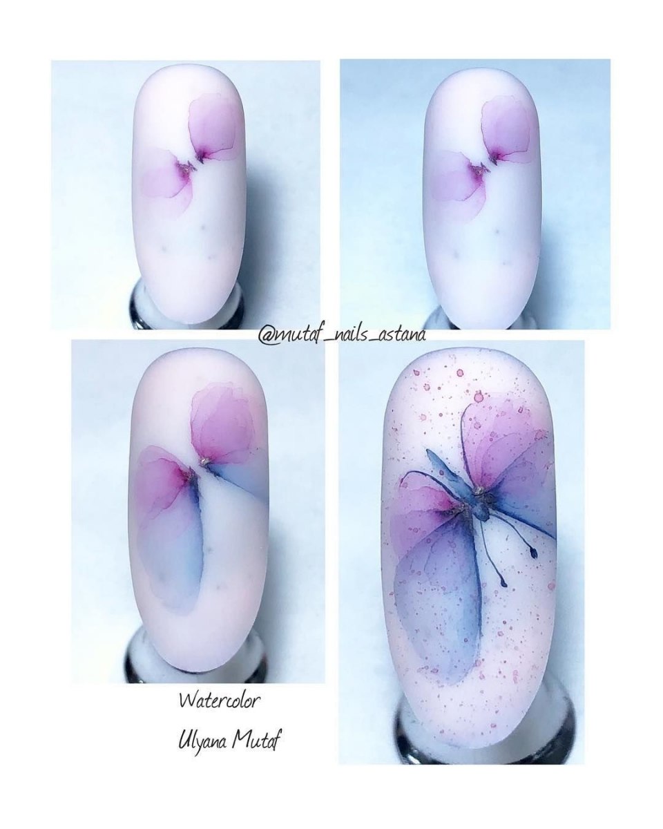 Акварельная роспись на ногтях пошагово