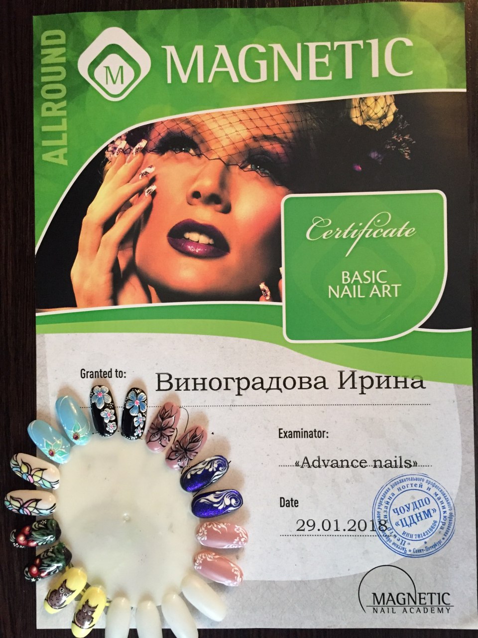 Маникюр синий с ромашками