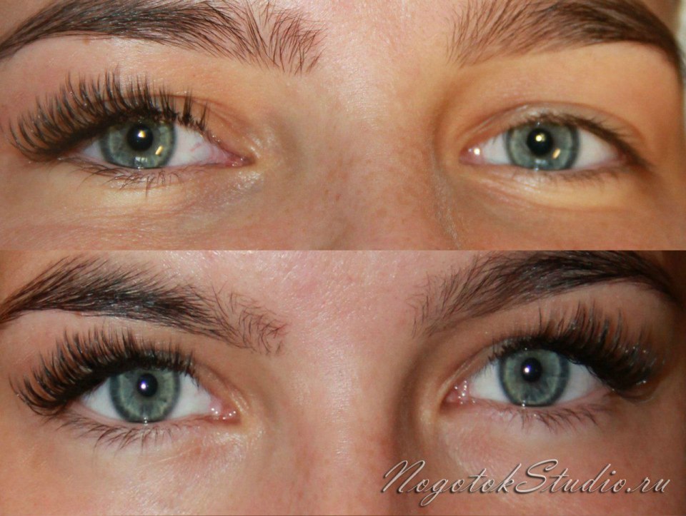 Поресничное наращивание до и после