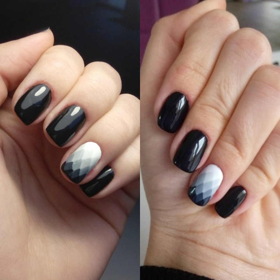 Черно белый градиент на ногтях