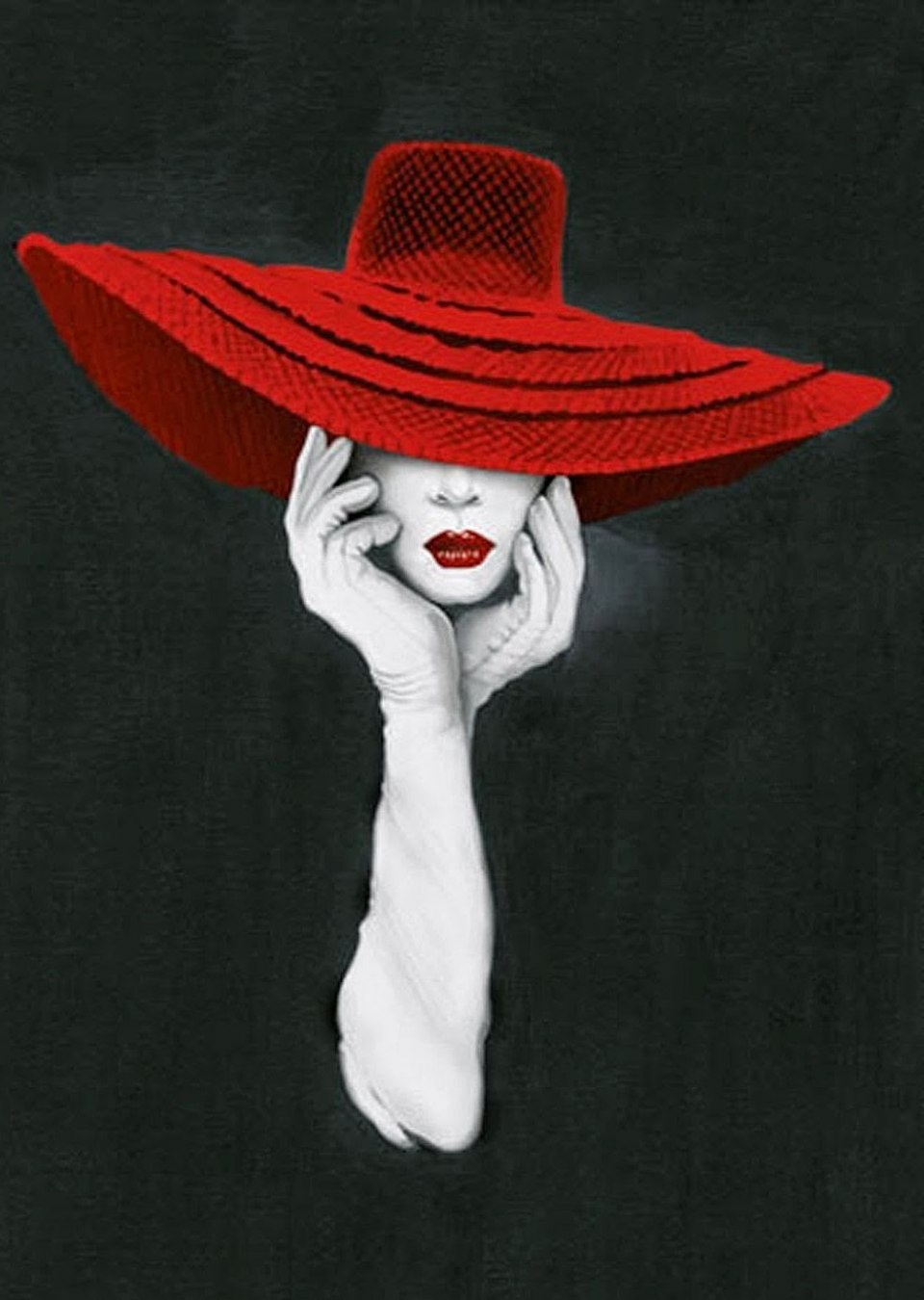 Картина женщина в шляпе с красными губами
