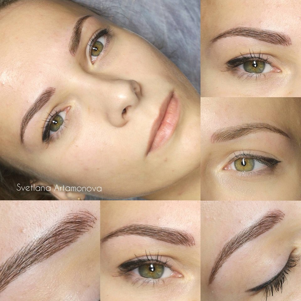 Татуаж бровей пудровый эффект