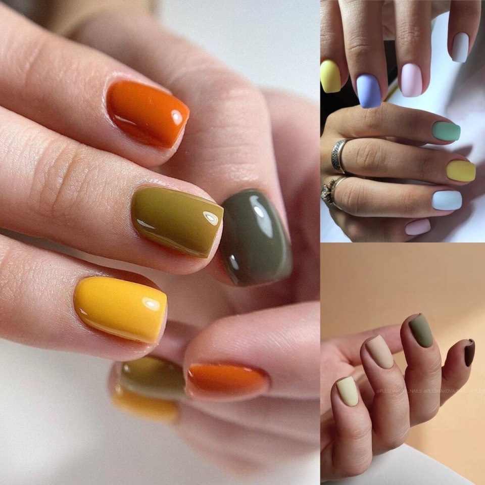 Разноцветный осенний маникюр