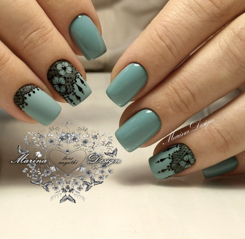 Маникюр белый и бирюзовый цвет