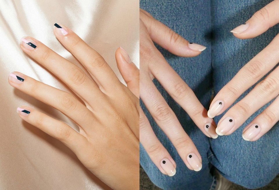 Маникюр нюд с черными точками