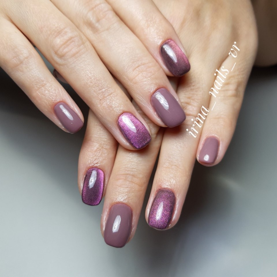 Маникюр кошачий глаз фиолетовый