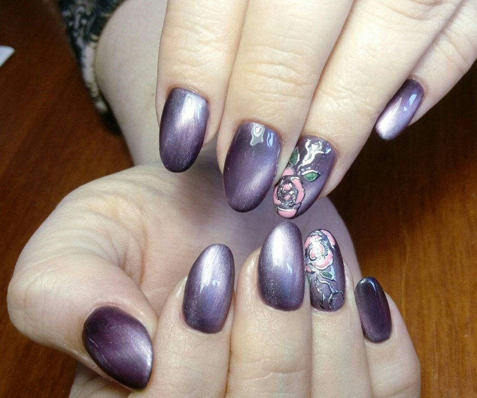 Маникюр кошачий глаз фиолетовый