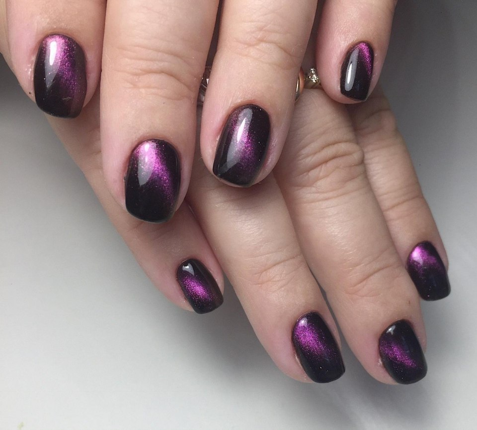 Кошачий глаз маникюр сиреневый цвет