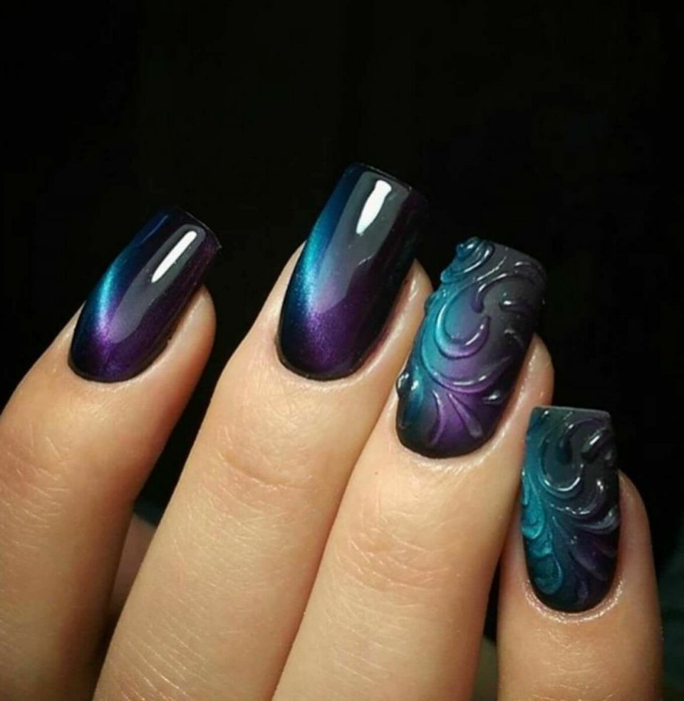 Ногти кошачий глаз яркие