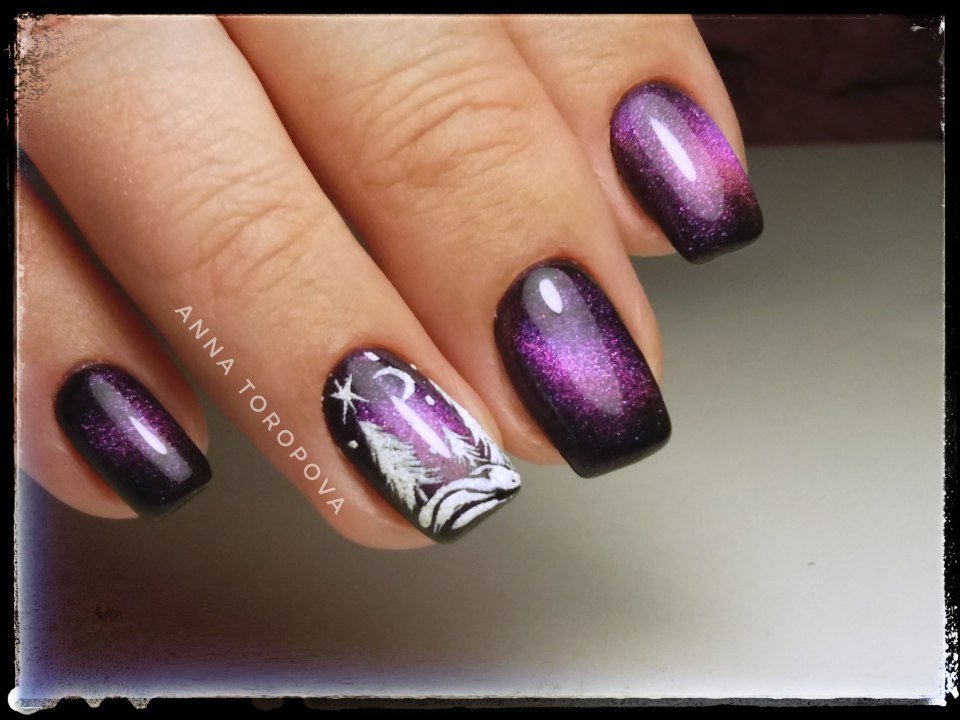 Ногти кошачий глаз фиолетовый