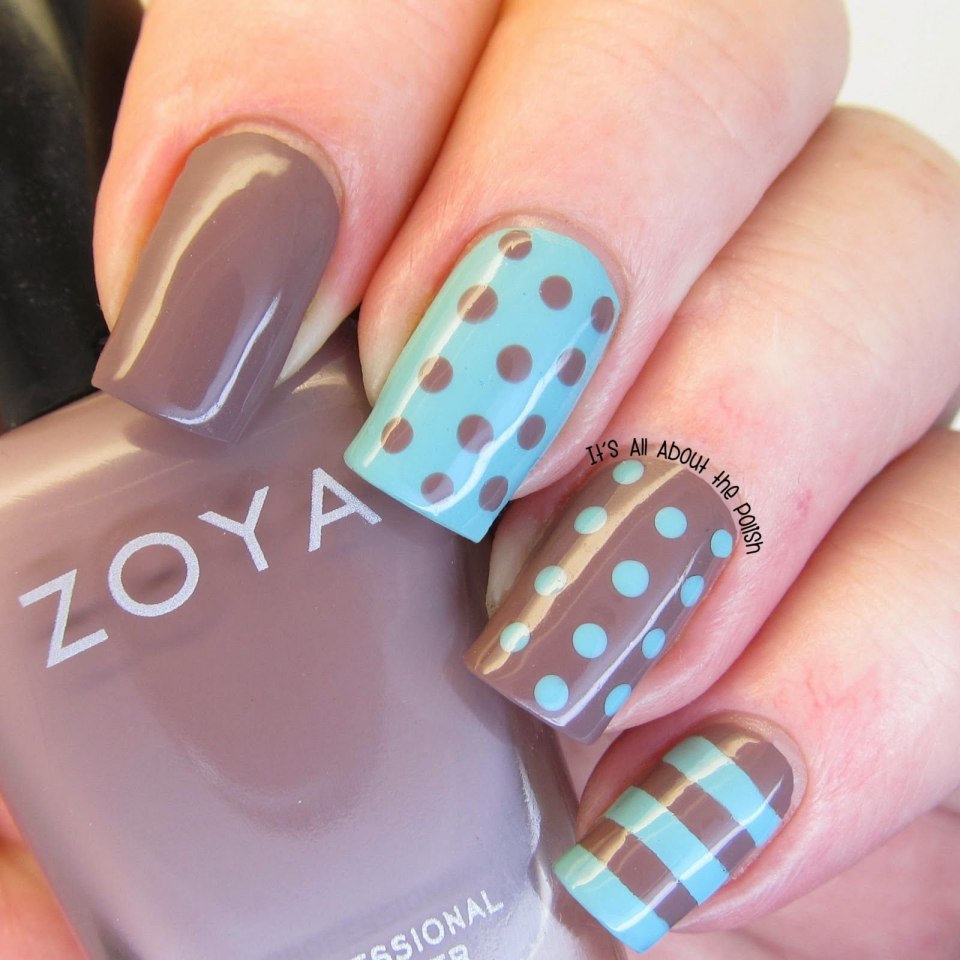 Маникюр горошек и полоски