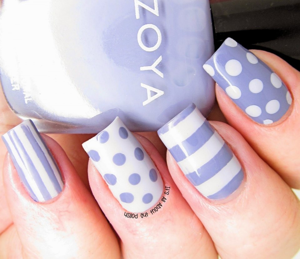 Маникюр горошек и полоски