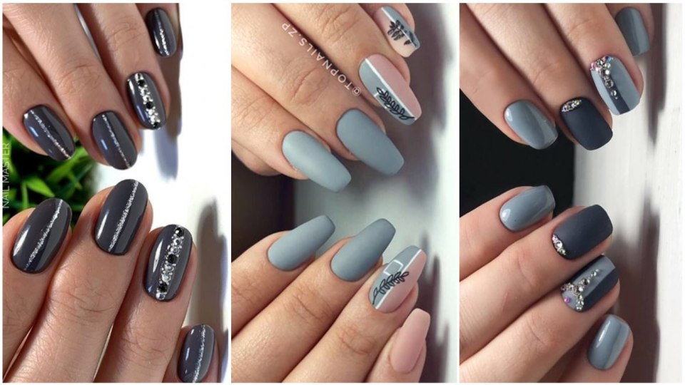 Серый маникюр квадрат